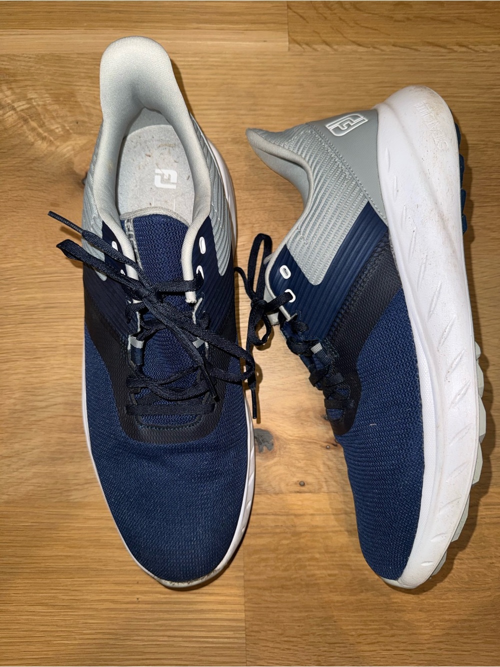 EUC FJ FootJoy Flex Navy blue gray Athletic spikeless golf Shoes men’s size 12
